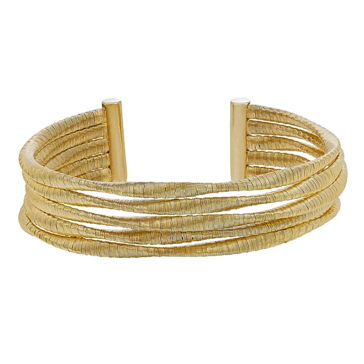 Ladies Bracelets Wide Glow-Gold Finish Sterling Silver Loosely Twisted Five Cable Cuff Bracelet