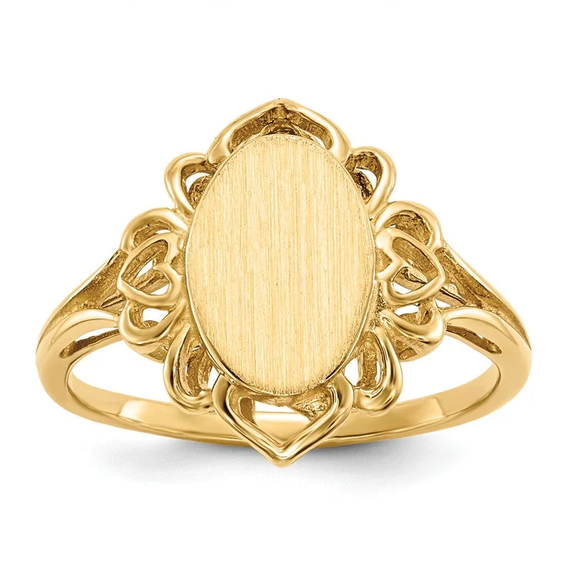 Ladies dragon breath rings -14k Yellow Gold Oval Filigree Surround Signet Ring (Ladies Sizes)