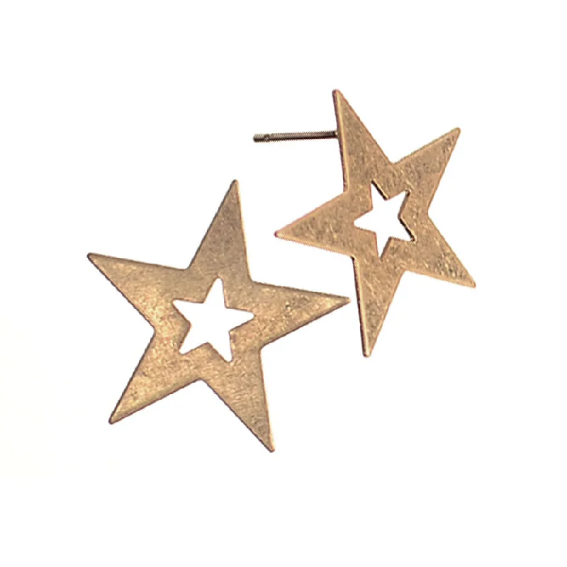 Ladies timeless vintage earrings -Hot Tomato Star Struck Worn Gold Earrings