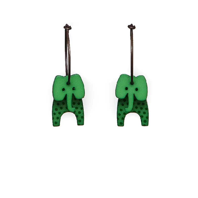 Ladies dramatic statement earrings -Lene Lundberg K-Form Bright Green Spotty Elephant Earrings