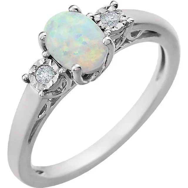 Ladies polished ceramic rings -14k White Gold Created Opal & .04 CTW Diamond Ring