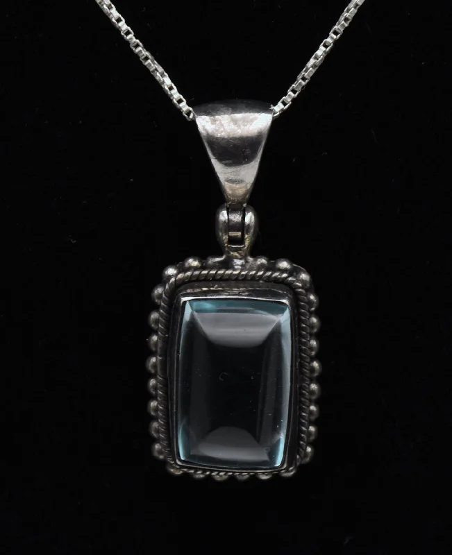 Ladies Necklaces for Party Shine-Vintage Sugar Loaf Blue Topaz Pendant Necklace - 20.5"