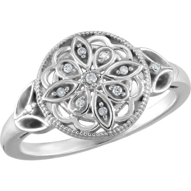 Ladies birthstone flash rings -Sterling Silver .06 CTW Diamond Granulated Filigree Ring