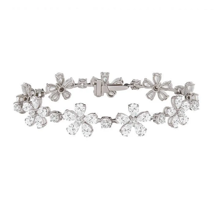 Ladies Bracelets with Coral Shine-18KT White Gold 14.25 CTW Diamond Flower Bracelet