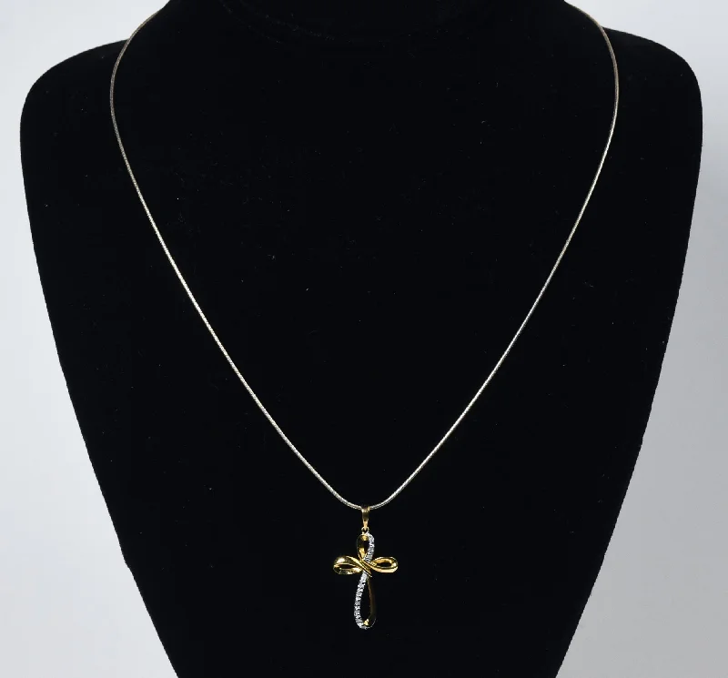 Ladies Necklaces Infinite Shine-Gold Plated Sterling Silver Diamond Twisted Cross Pendant on Sterling Silver Chain Necklace