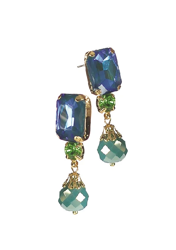 Ladies clustered gem earrings -Hot Tomato Road to Manderley Drop Earrings - Peacock