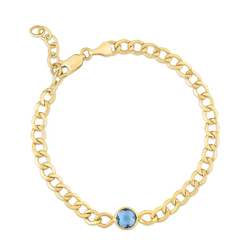 Ladies Bracelets Sterling Shine-14K Blue Topaz Curb Chain Bracelet