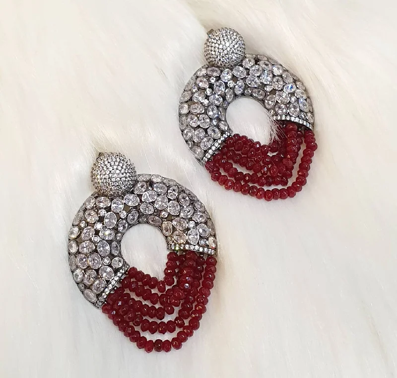 Ladies oval charm earrings -Ruby Crystal Statement Hoop Earrings