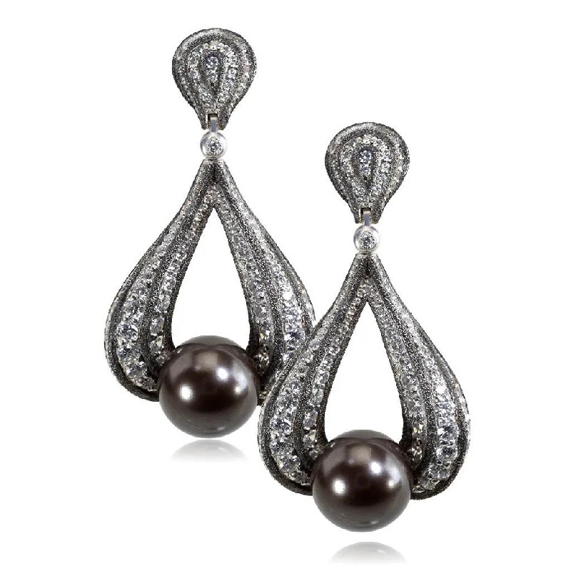 Ladies upscale gem earrings -Gold Twist Earrings With Tahitian Pearl & Diamonds