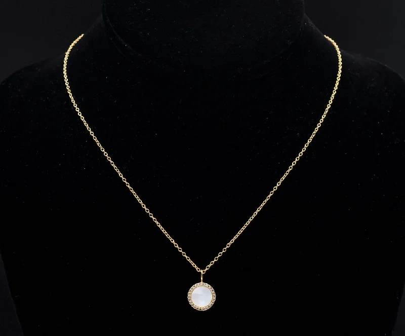 Ladies Necklaces with Cyan Euclase-Gold Tone Sterling Silver Mother of Pearl and Topaz Pendant Necklace - 16.25"