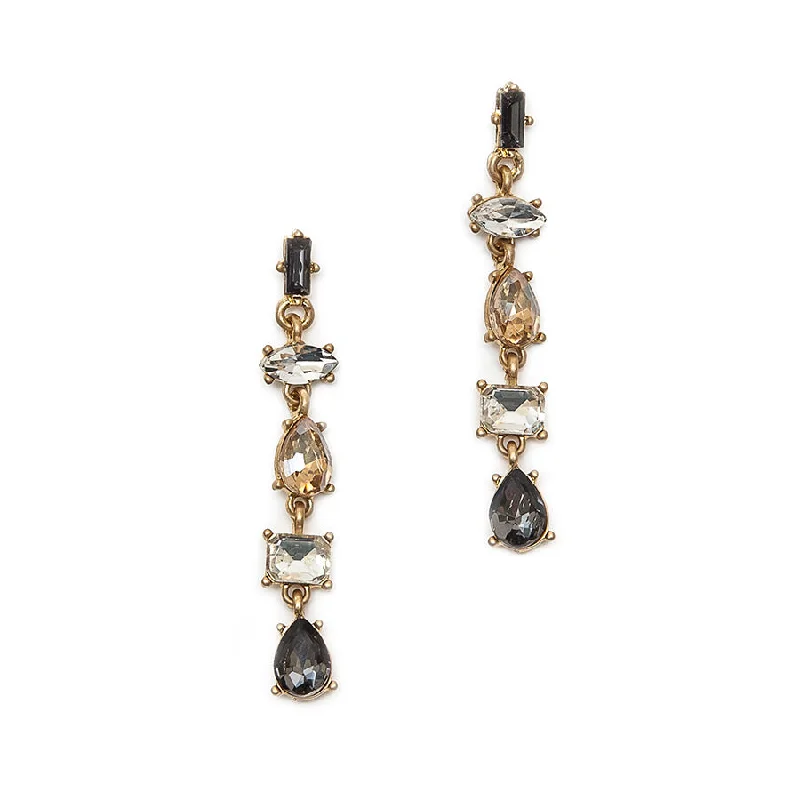 Ladies glamorous party earrings -Hot Tomato High Society Drop Earrings in Gold with Smoke, Topaz and Clear Crystals