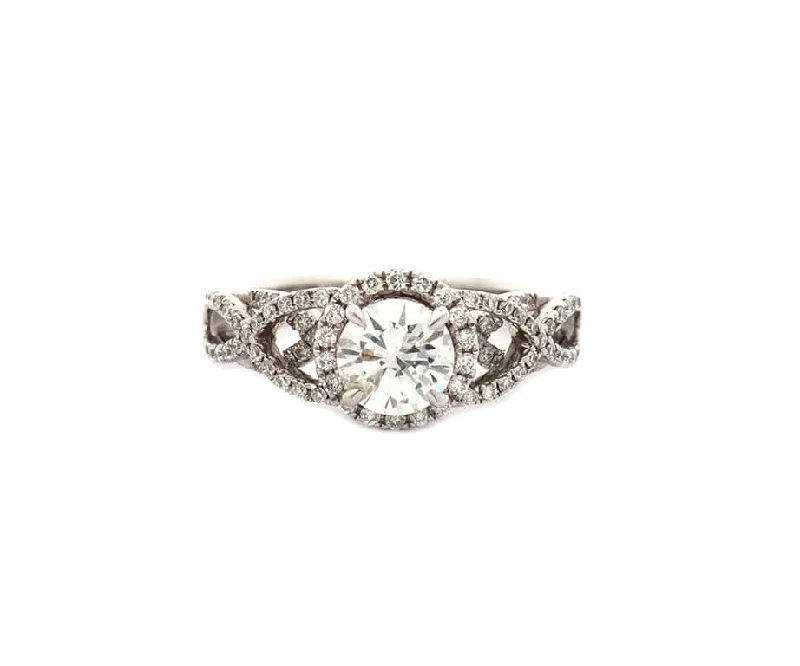 Leafy vine engagement rings -1.41ctw Round Diamonds Halo Woven Shank Engagement Ring in 14K