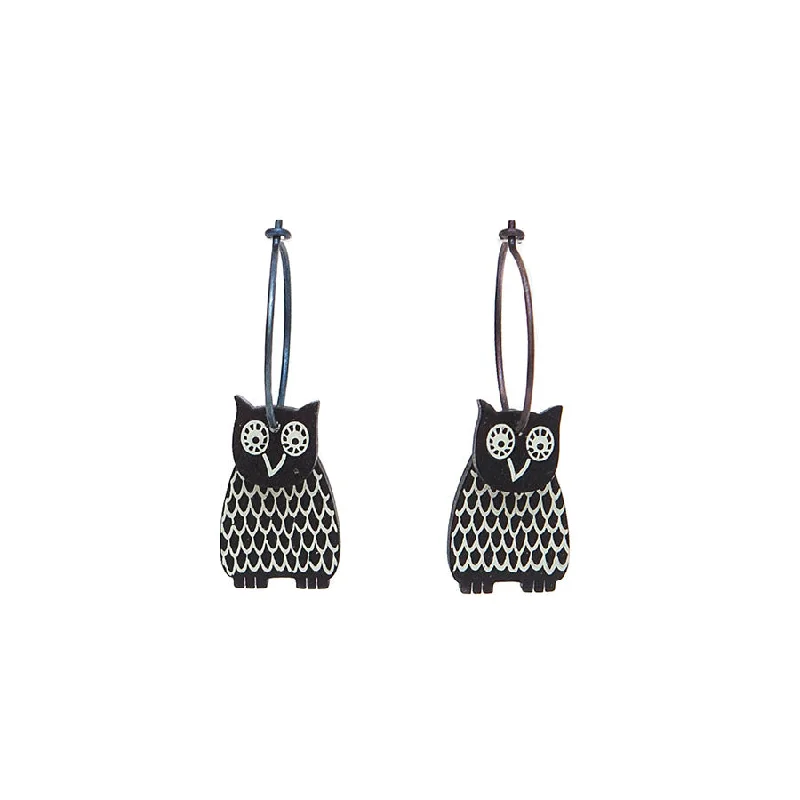 Ladies hopeful light earrings -Lene Lundberg K-Form Black and White Owl Earrings