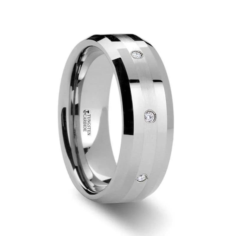 Ladies oceanic shell rings -Thirteen DEVONSHIRE Palladium Inlaid Beveled Diamond Tungsten Carbide Ring - 8mm