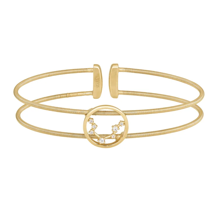 Ladies Bracelets with Pure Danburite-Gold Finish Sterling Silver Cable Cuff Constellation Bracelet with Simulated Diamonds - Aquarius