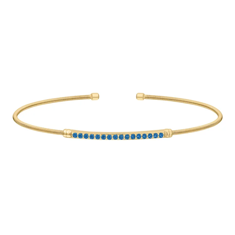 Ladies Bracelets for Mentor Spark-Gold Finish Sterling Silver Cable Cuff Bracelet with Simulated Blue Zircon Birth Gems - December