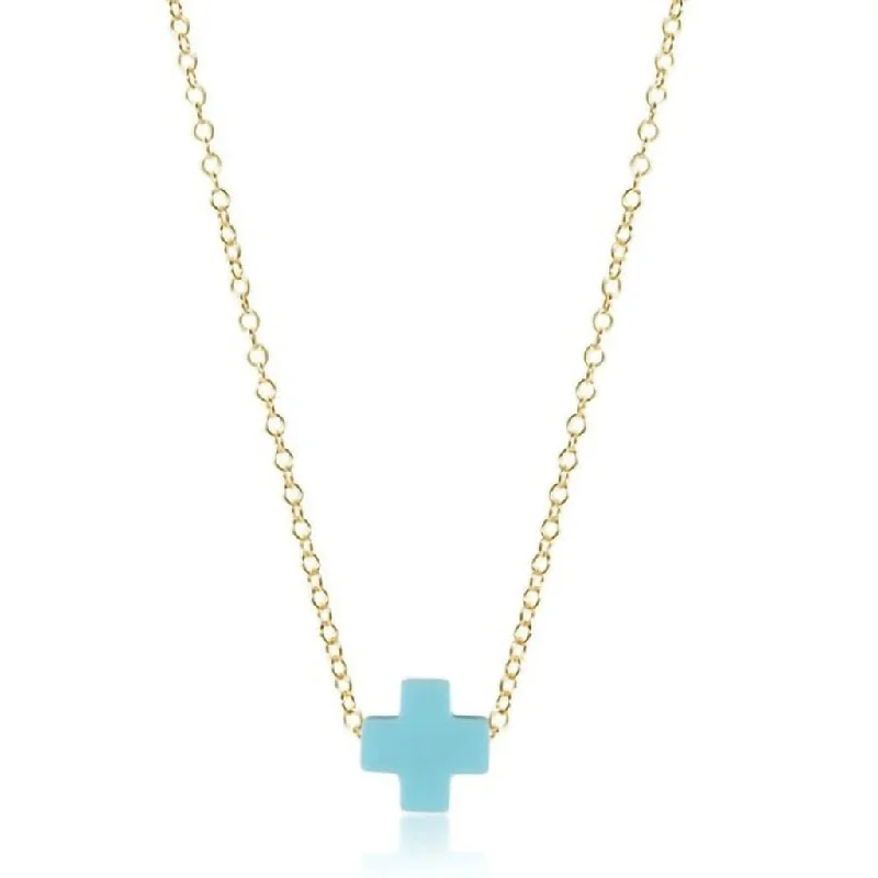 Ladies Necklaces Crafted Shine-enewton design :  16" Necklace Signature  Chain-Turquoise Cross Charm