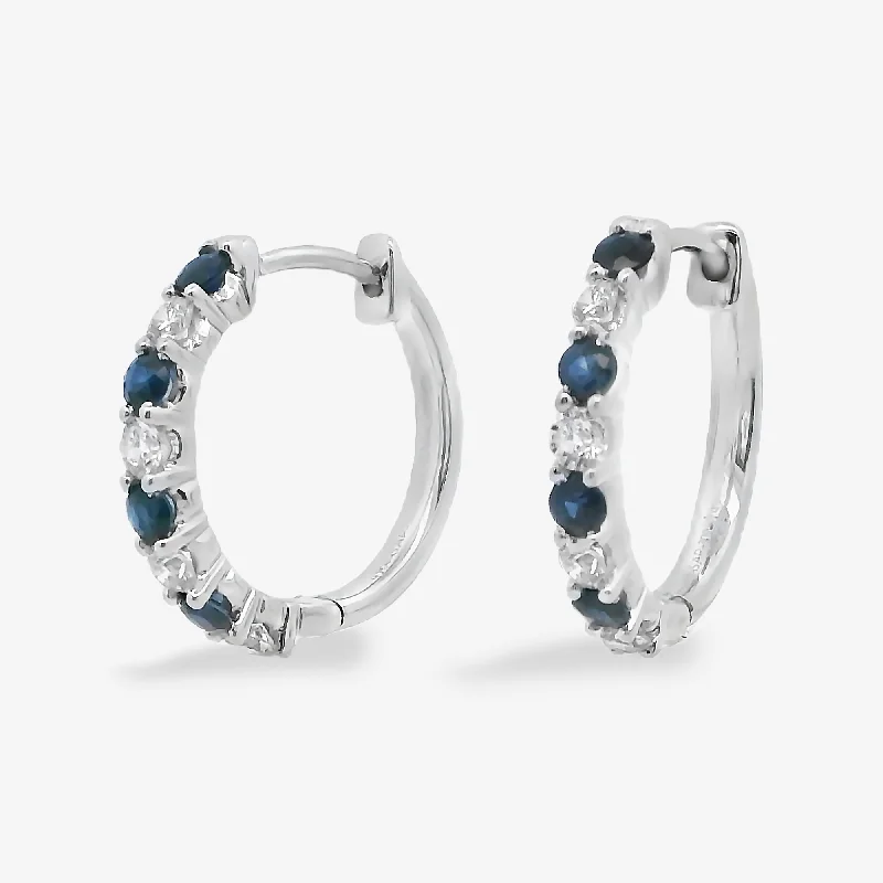 Ladies mirror polish earrings -0.45CT Sapphire & Diamond Huggie Earrings