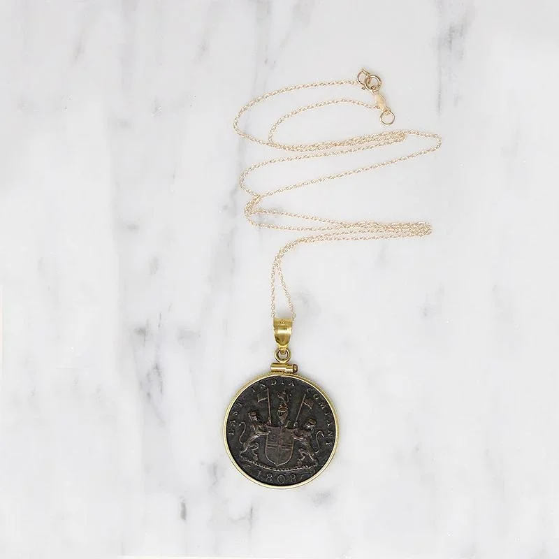 Ladies Necklaces Luxe Glow-East India Co. 1808 X Cash Coin in Gold Necklace