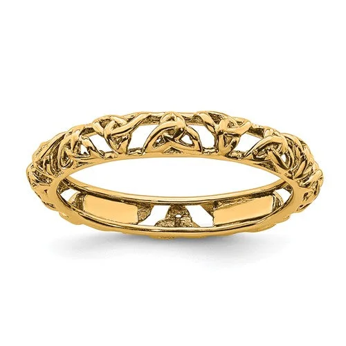 Ladies deco flair rings -Sterling Silver Stackable Expressions Yellow Gold Plated Celtic Knot Eternity Ring