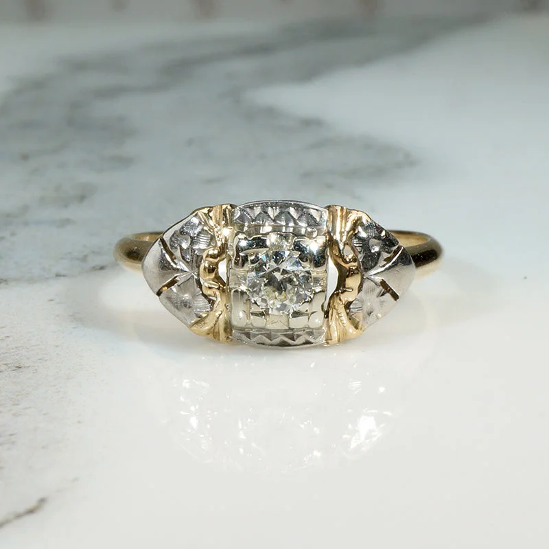 Knotted band engagement rings -Two-Tone Art Modern Diamond Engagement Ring