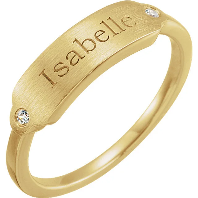 Ladies substantial heavy rings -2 Stone .03 CTW Diamond Signet Ring in 14k Gold or Sterling Silver