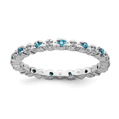 Ladies cosmic ripple rings -Sterling Silver Stackable Expressions Blue Topaz & Diamond Alternating Eternity Ring