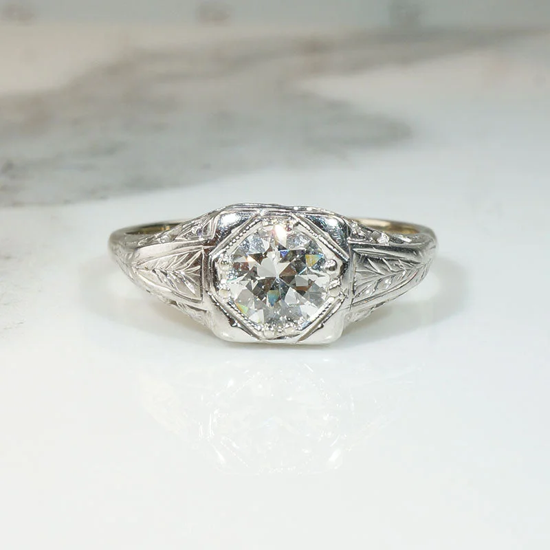 Deco elegance engagement rings -Engraved & Filigreed Art Deco Diamond Engagement Ring