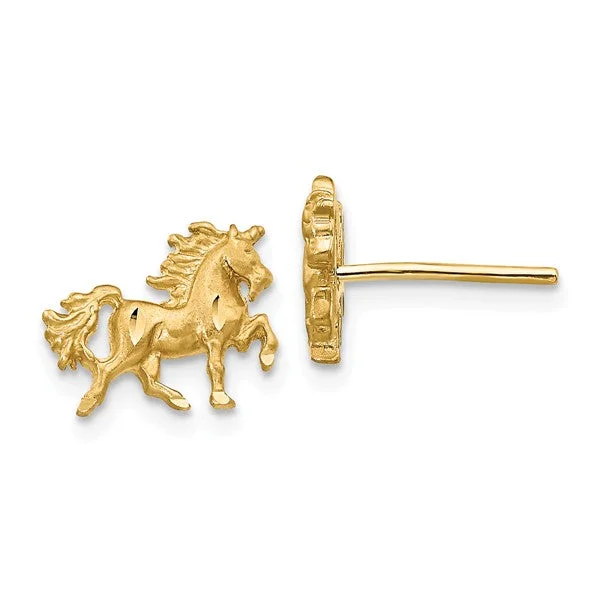 Ladies twinkling diamond earrings -14k Yellow Gold Satin Finish Dia.-Cut Unicorn Post Earrings