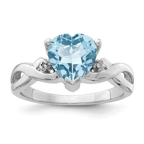 Ladies sister bond rings -Sterling Silver Light Swiss Blue Topaz Heart & Diamond Ring