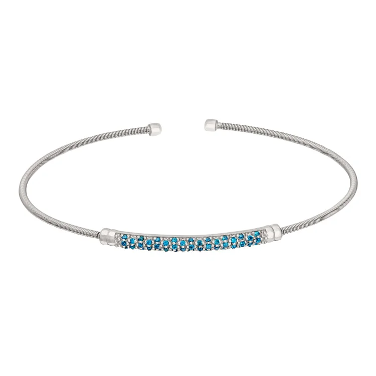 Ladies Bracelets Ethnic Spark-Rhodium Finish Sterling Silver Cable Cuff Bracelet with Three Rows of Simulated Blue Zircon Birth Gems - December