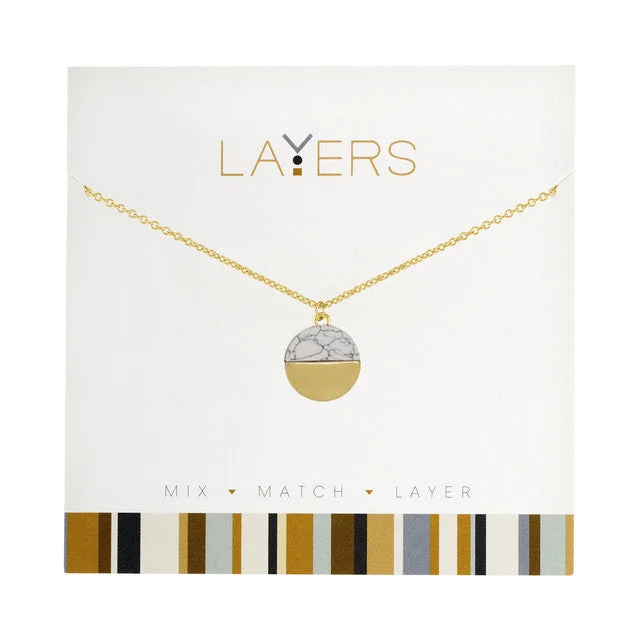 Ladies Necklaces with Round Spark-Gold Circle Granite Layers Necklace