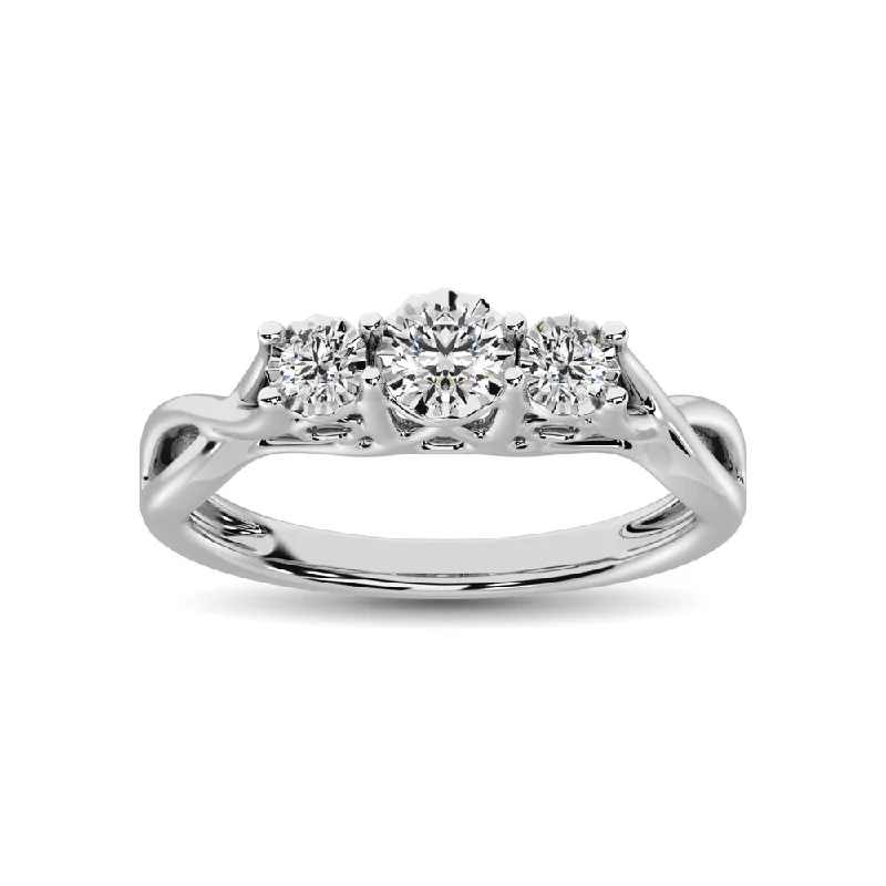 Ladies carefree boho rings -10K White Gold 1/5 CTW Diamond Three Stone Ring