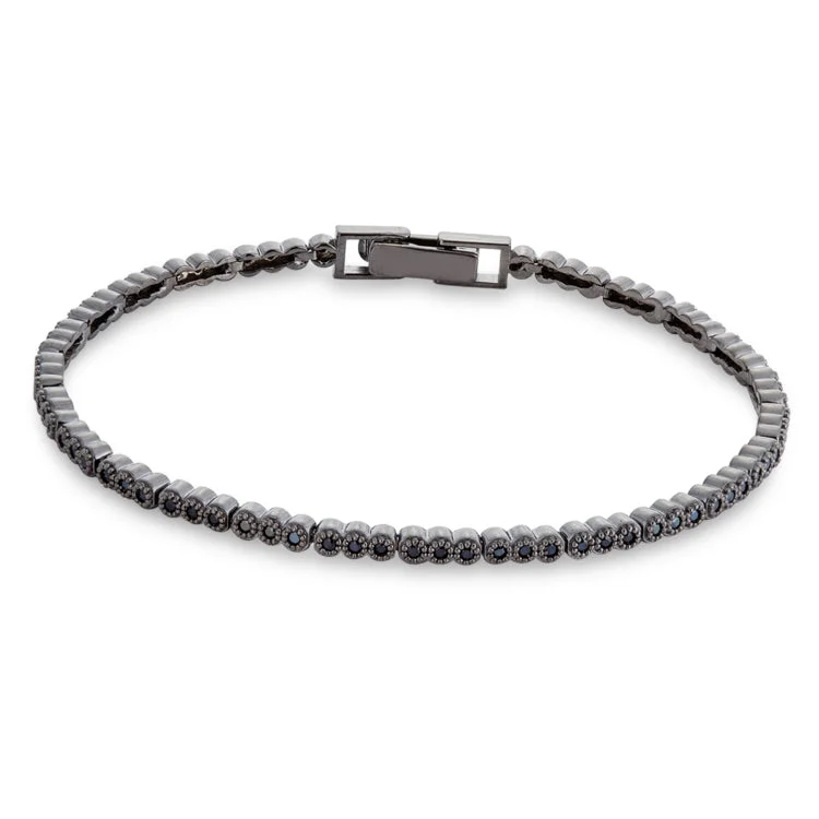 Ladies Bracelets for Design Shine-Platinum Finish Sterling Silver Vintage Bracelet with Black Simulated Diamonds 7.25"