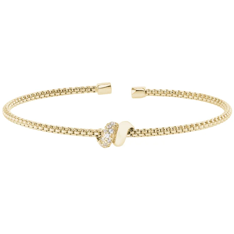 Ladies Bracelets for Love Glow-Gold Finish Sterling Silver Rounded Box Link Cuff Bracelet with Double Coil Wrap in Center, 1 coil with Simulated Diamonds