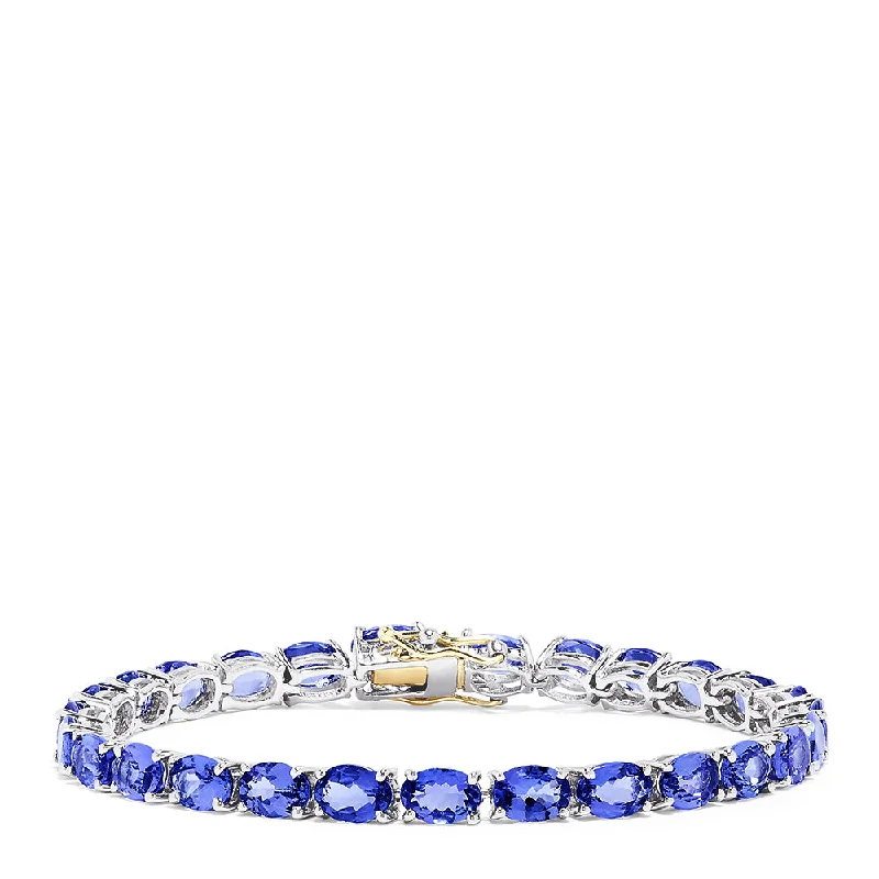 Ladies Bracelets for Student Spark-Sterling Silver with 14K Gold Lock Tanzanite Tennis Bracelet, 20.00 TCW