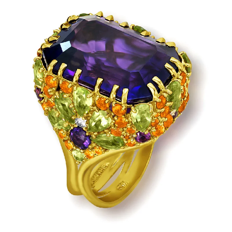 Ladies energy surge rings -Gold Blossom Ring with Amethyst, Peridot & Diamonds