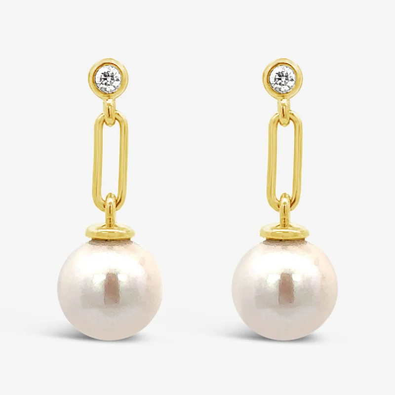 Ladies exotic eastern earrings -Pearl & Diamond Link Dangle Earrings