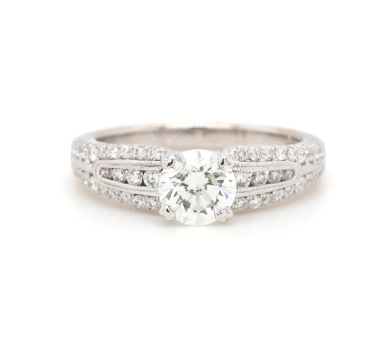 Glossy finish engagement rings -1.14ctw Round Diamond Vintage Inspired Engagement Ring in 18K