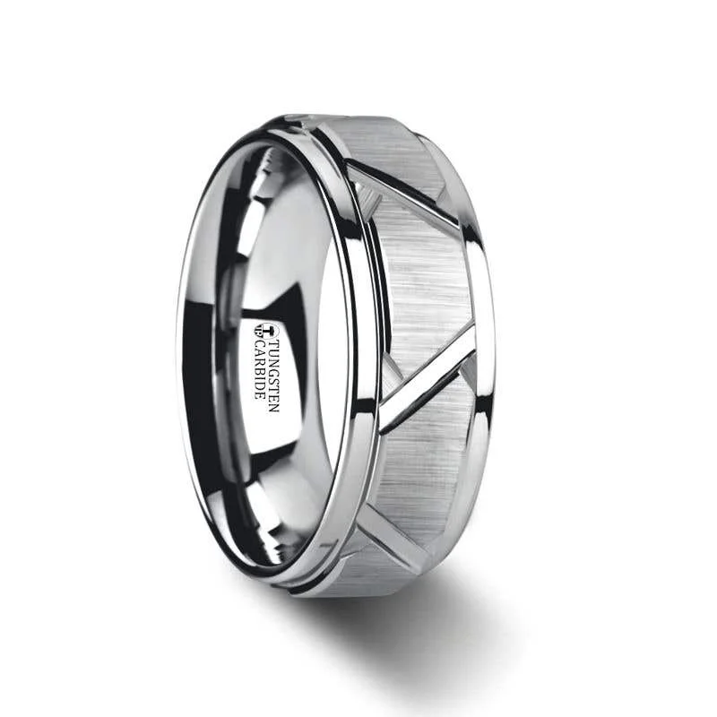 Ladies barely-there rings -Thorsten VESTIGE Tungsten Ring with Triangle Angle Grooves and Raised Center - 8mm