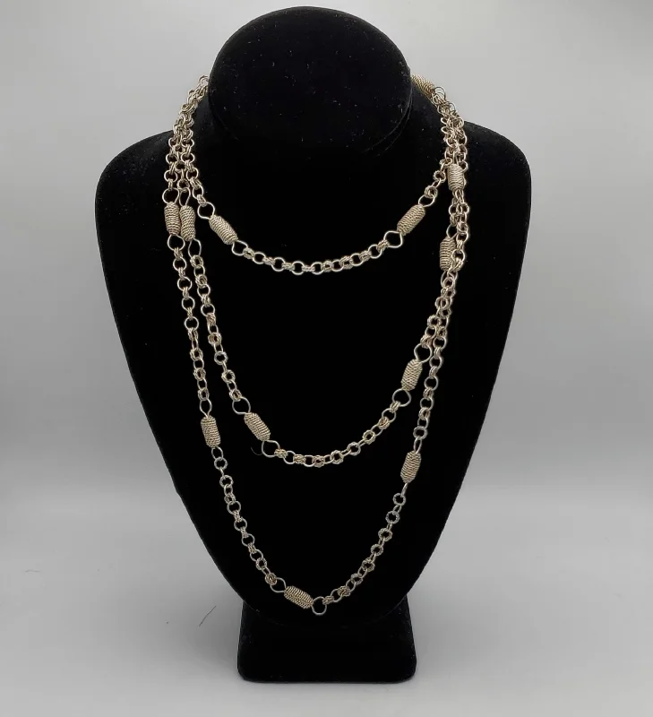 Ladies Necklaces with White Leucite-Vintage Handmade Filigree Chain Rope Necklace - 59"