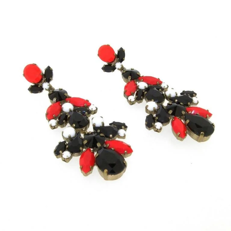 Ladies hopeful light earrings -Red and Black Crystal Chandelier Statement Earrings by Frangos