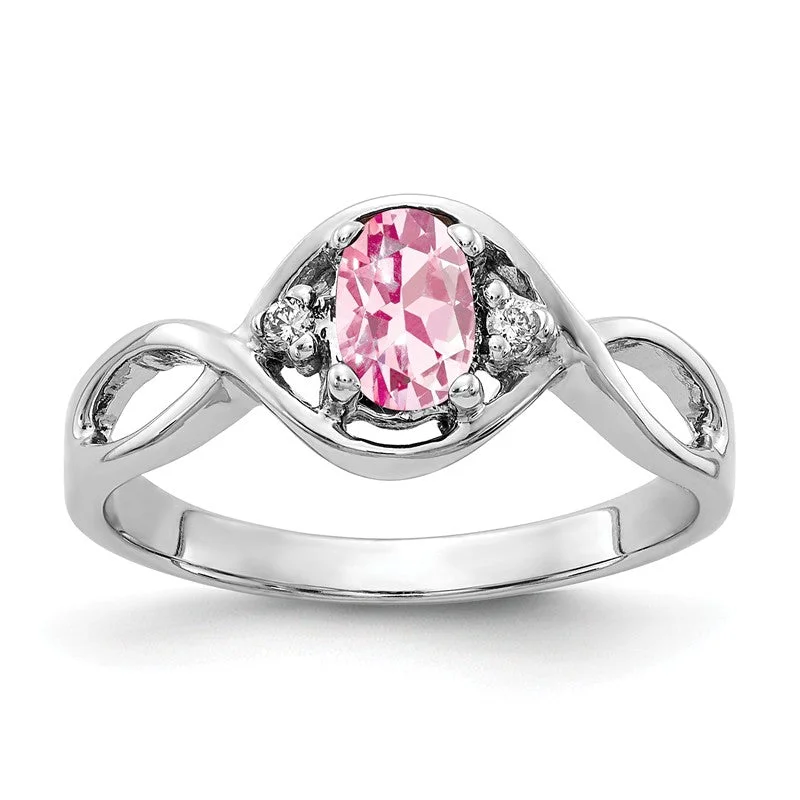 Ladies versatile fit rings -14k White Gold 6x4mm Oval Pink Tourmaline and Diamond Infinity Style Ring