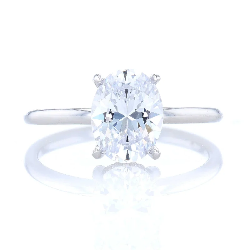 Platinum shine engagement rings -Oval Solitaire Hidden Halo Engagement Ring