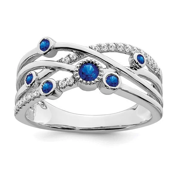 Ladies solar burst rings -14k White Gold Sapphire and Diamond FreeForm Ring