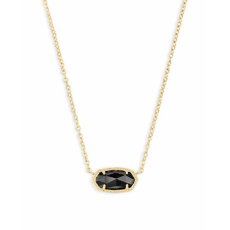 Ladies Necklaces with Sea Aquamarine-Kendra Scott : Elisa Gold Pendant Necklace In Black Opaque Glass