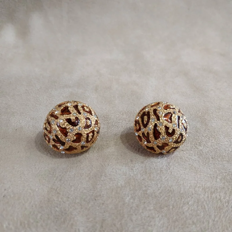 Ladies lively spirit earrings -Ciner Vintage Earrings Leopard enamel Clip On Round