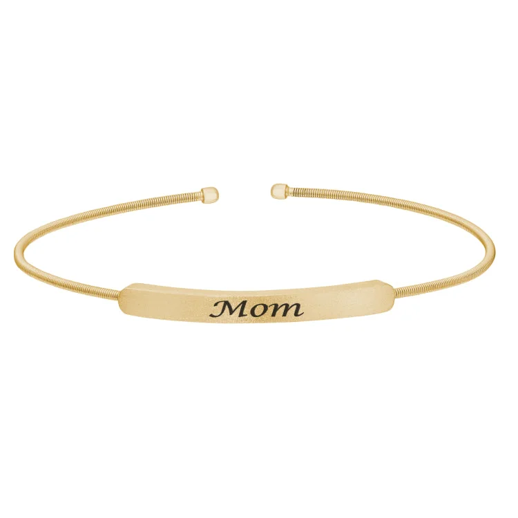 Ladies Bracelets for Volunteer Glow-Gold Finish Sterling Silver Cable Cuff Bracelet With Name Plate - MOM