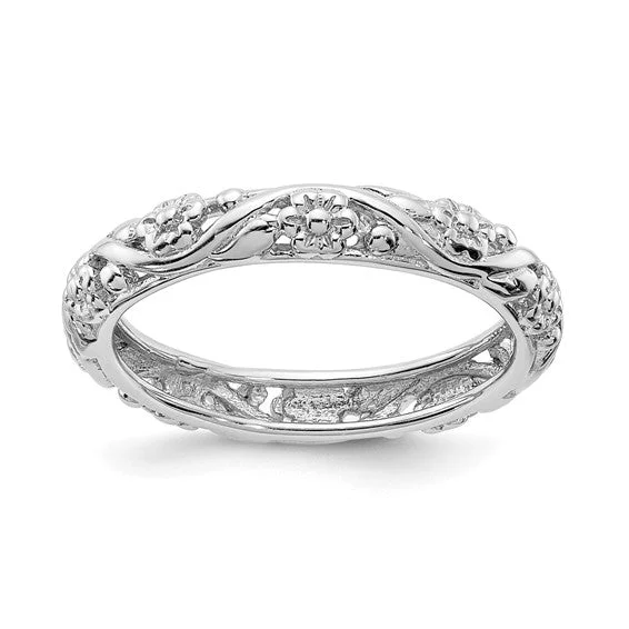 Ladies matching couple rings -Sterling Silver Stackable Expressions Floral Ring