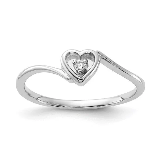 Ladies serene blue rings -Sterling Silver Heart with Genuine Diamond Center Ring